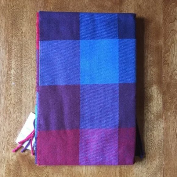 Lands End Current Red and Blue Buffalo Check Plaid Scarf, Cashmere-Like - Picture 2 of 6